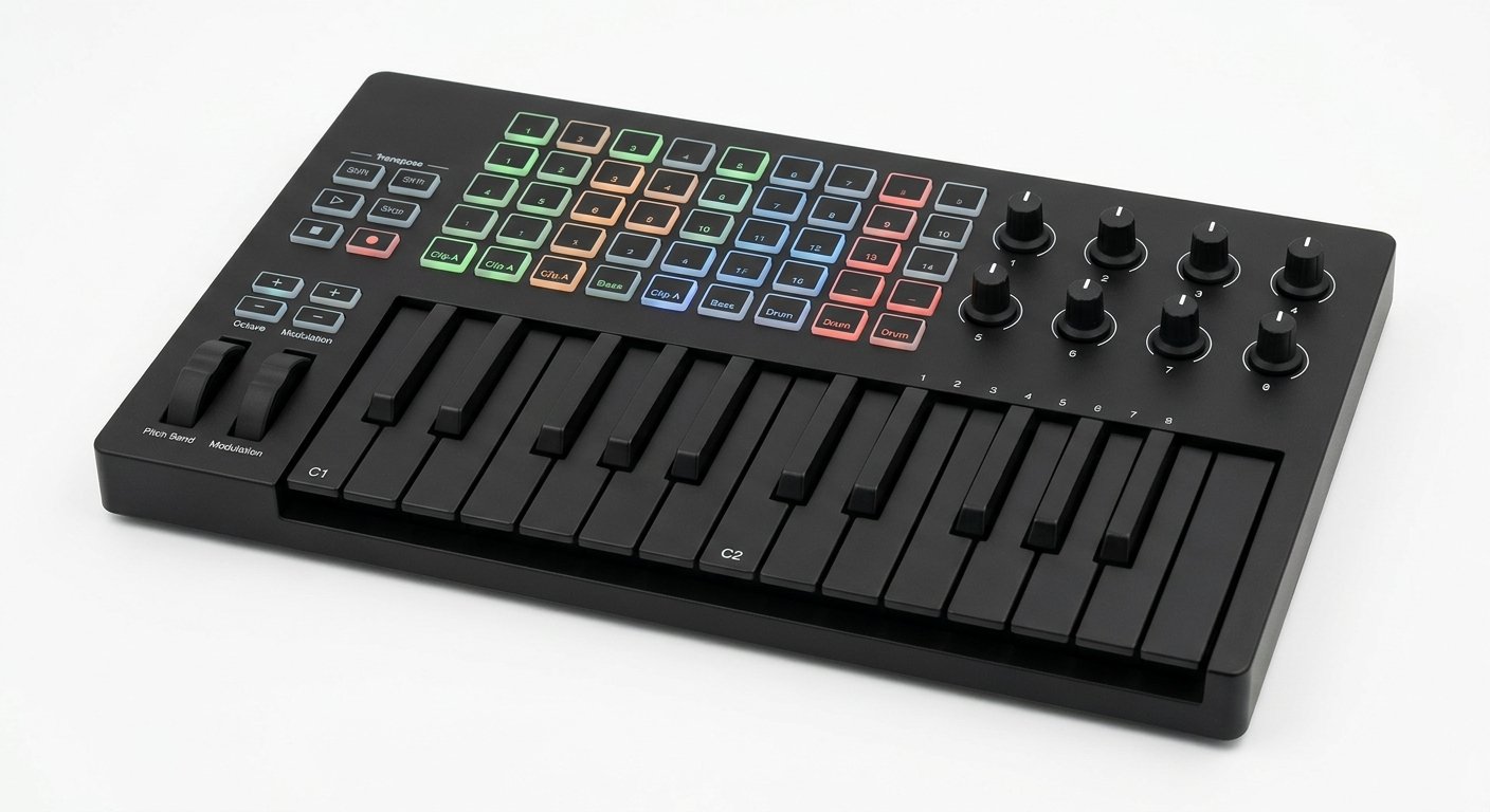 Akai APC Key 25 MK2 with 25 keys and a 40-pad RGB clip grid for Ableton