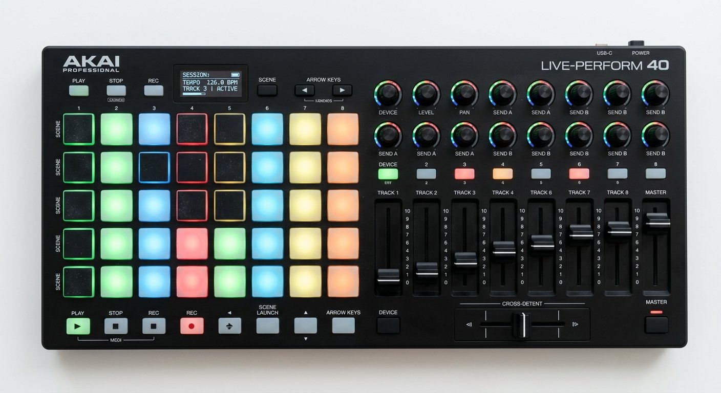 Akai APC40 MkII live performance controller with clip grid and faders