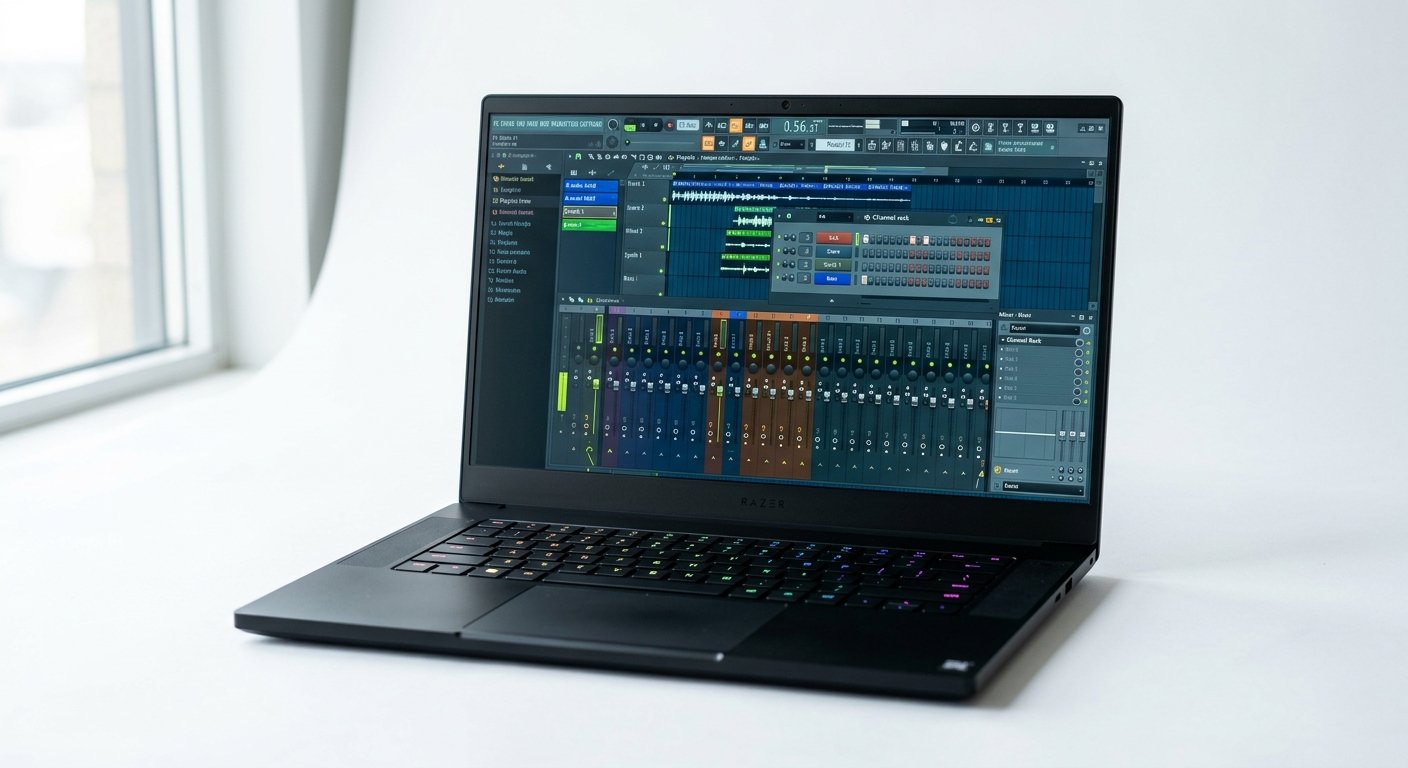 ASUS ROG Zephyrus G16 slim gaming laptop running FL Studio