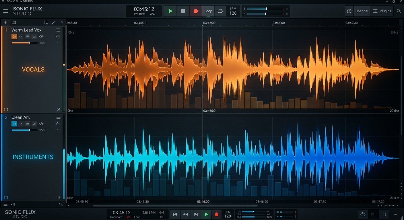 Audio waveform comparison showing Suno 44.1kHz vocals versus Udio 48kHz instrument separation