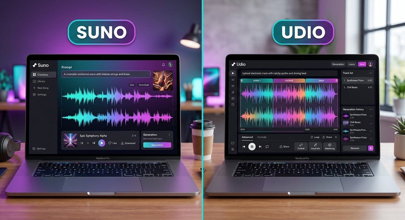 Suno vs Udio 2026 comparison of the two leading AI music generators