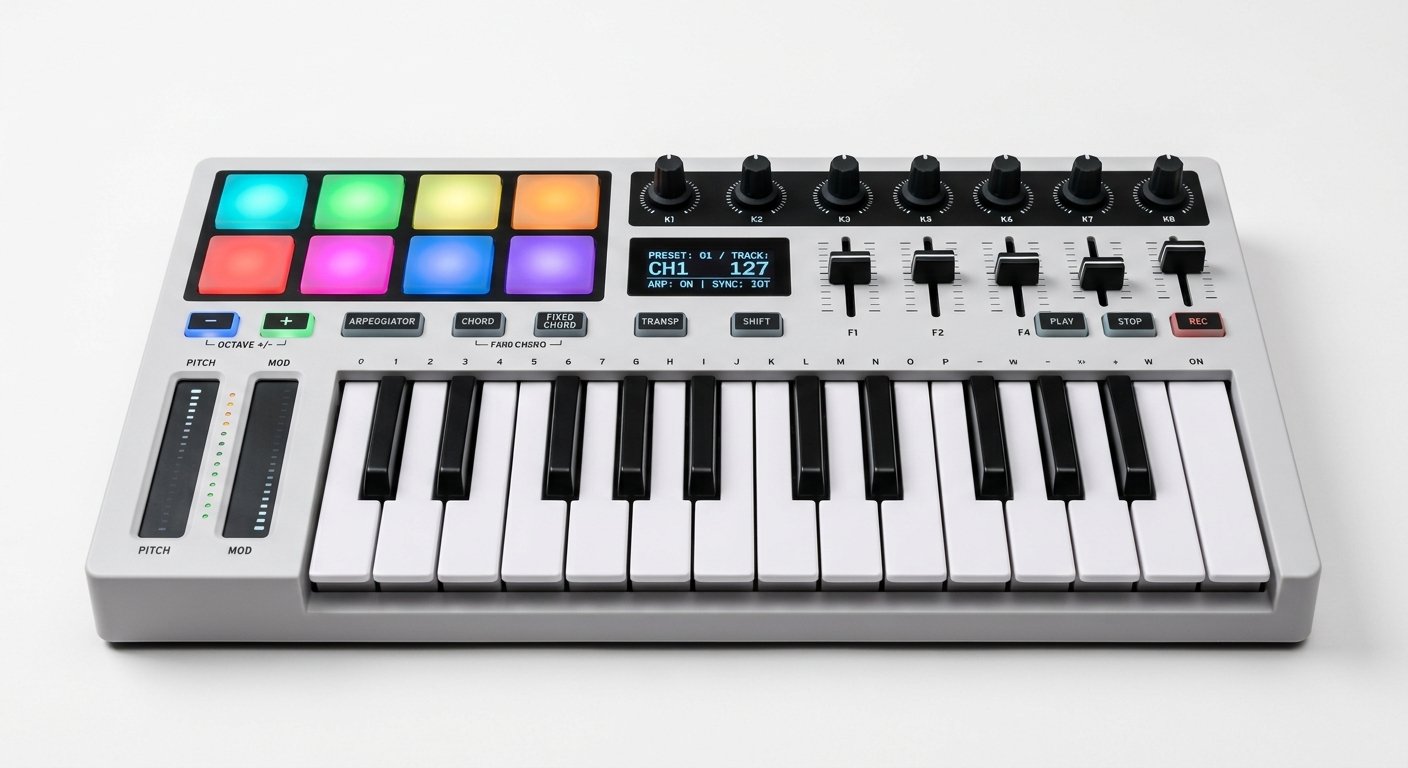 Arturia MiniLab 3 compact MIDI controller with 8 pads, rotary knobs and 4 faders