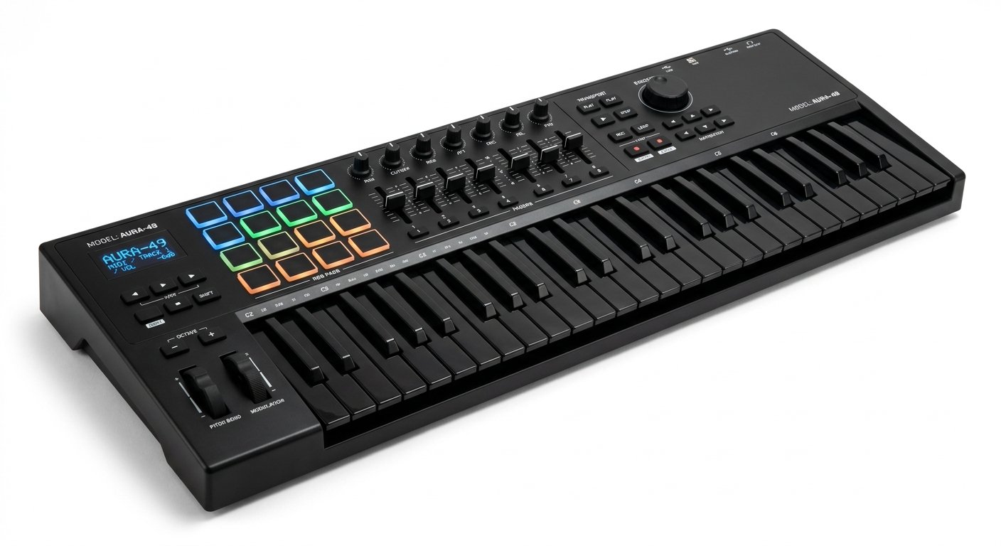 Novation Launchkey 49 MK4 semi-weighted MIDI keyboard with RGB pads and faders for Ableton