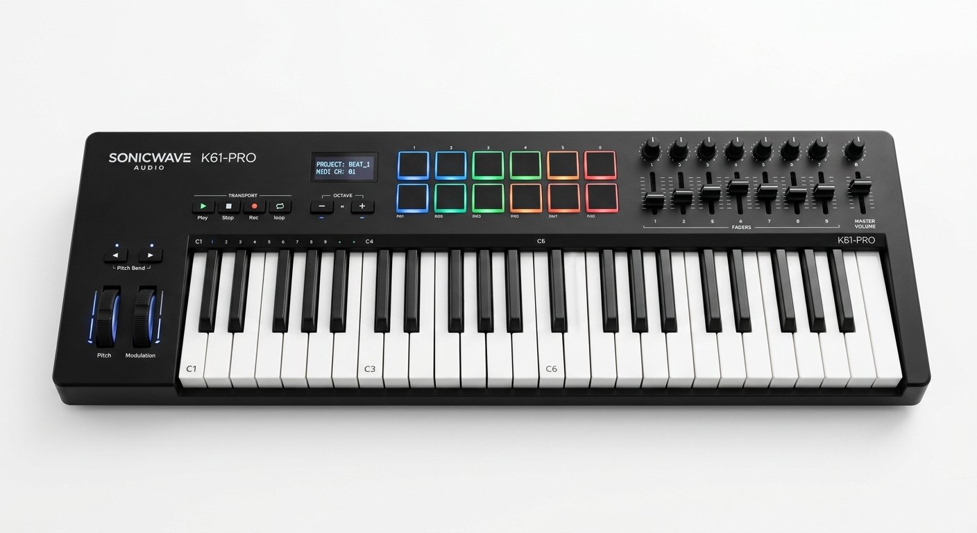 M-Audio Oxygen Pro 61 MIDI keyboard with 16 pads, knobs and faders