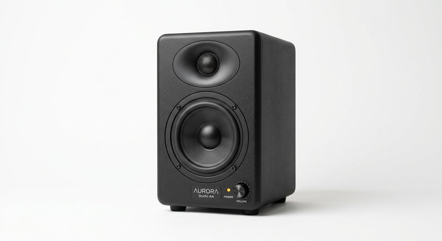 KRK Rokit 5 G5 studio monitor with yellow Kevlar driver and LCD screen
